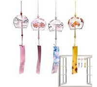 4 campanillas de viento para jardín, campanas de viento de cristal, campanillas de viento japonesas, colgante de estilo japonés para decoración de jardín, regalo de cumpleaños