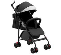 4 carritos bastones, ligera, posición alargada, suspensión de 4 ruedas, plegable, arnés ajustable de 5 puntos, hasta 25 kg, negro