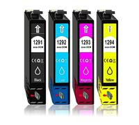 4 Cartuchos de Tinta XL, equivalentes a los Cartuchos Epson T1291, T1292, T1293 y T1294, para Epson Stylus SX230, Stylus SX235, WF 3520, WF 3530 y WF 3540