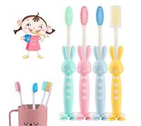 4 cepillos de dientes para niños de conejito de dibujos animados, cepillos de dientes suaves para niños con cepillos de cerdas suaves, se pueden usar para encías sensibles(amarillo,azul,rosa,verde)