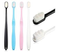 4 Cepillos de Dientes Suave Cepillo de Dientes de Micro Nano Cepillo de Dientes Manual de Cerdas Extra Suaves con 20,000 Cerdas Encías Frágiles Niños Adultos (Azul y Rosa Suave, Blanco y Negro Onda)