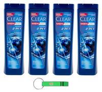 4 champú Clear Action 2 en 1 para hombre para todos los tipos de cabello y cuero cabelludo - Champú anticaspa 225 ml + llavero Beni Culinari gratis