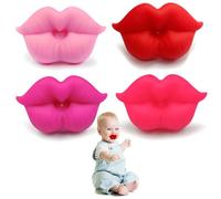 4 chupetes de silicona para recién nacidos fáciles de agarrar con labios de bebé colores brillantes y divertidos.