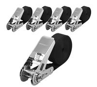 4 Cinchas De Amarre,800 kg Correas tensoras de Trinquete,negro，25 mm x 4 m Eslingas De Amarre,Duradero，Según DIN EN 12195-2 estándar,Correas de trinquete para camión，bicicletas，equipaje de motocicleta