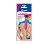 4 cintas para fisioterapia, 20 cm x 5 cm, rosa, azul, negro, hombros y cuello - para una elasticidad óptima y libertad de movimiento, 2 unidades (2 x 1 pieza)