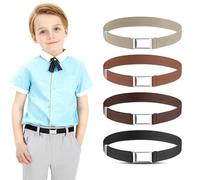 4 cinturones elásticos para niños, cinturón elástico ajustable para niños con hebilla magnética cuadrada simple para niñas y niños, pantalones vaqueros vestido (negro, camello, beige, marrón)