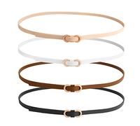 4 Cinturones Elegantes y Delgados de Moda - Simple Con Hebilla de Metal, Extra Fino de Cadera, PU, Ajustable No Perforado