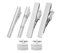 4 clips de corbata, 1 par de gemelos, clips de corbata para hombre, accesorios de traje, alfileres de corbata, juego de alfileres de corbata para hombre, 4 cm, Hierro, No.