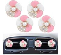 4 clips de ventilación de coche con diamantes de imitación brillantes, diseño de flor de perla, salida de aire acondicionado automático, difusor de ambientador, accesorio de decoración interior de
