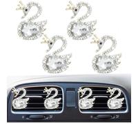 4 clips de ventilación de coche con diamantes de imitación, diseño de corona de cisne, con diamantes de imitación, difusor de ambientador, accesorio de decoración interior del coche para mujer (blanco