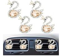 4 clips de ventilación de coche con diamantes de imitación, diseño de corona de cisne, con diamantes de imitación, difusor de ambientador, accesorio de decoración interior del coche para mujer