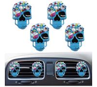 4 clips de ventilación de coche con diseño de calavera brillante, clip de salida de aire acondicionado con diamantes de imitación de cristal, dije difusor de ambientador, bonito accesorio de