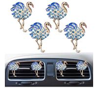 4 clips de ventilación de coche con diseño de flamenco, clip de salida de aire acondicionado con diamantes de imitación de cristal, difusor de ambientador, bonito accesorio de decoración interior del