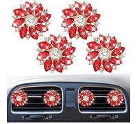 4 clips de ventilación de coche con diseño de flores de cristal, salida de aire acondicionado de diamantes de imitación, difusor de ambientador, accesorio de decoración interior de coche para mujer