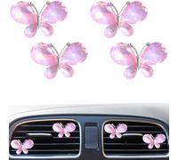4 clips de ventilación de coche con diseño de mariposa brillante, decoración interior de automóvil, accesorios lindos para automóvil, regalos para hombres o mujeres (rosa)