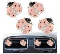 4 clips de ventilación de coche con diseño de mariquita con cristales brillantes, clip de salida de aire acondicionado para automóvil, difusor de ambientador, bonito accesorio de decoración interior