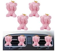 4 clips de ventilación de coche con diseño de oso de corona, clip de salida de aire acondicionado automático, dije difusor de ambientador, bonito accesorio de decoración interior del coche para