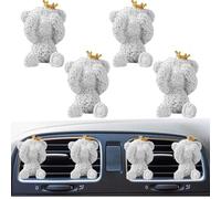 4 clips de ventilación de coche con diseño de oso de corona, clip de salida de aire acondicionado automático, dije difusor de ambientador, bonito accesorio de decoración interior del coche para