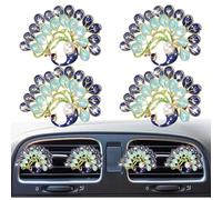 4 clips de ventilación de coche con diseño de pavo real con perlas brillantes, salida de aire acondicionado, difusor de ambientador, accesorio de decoración interior de coche para mujer