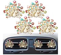 4 clips de ventilación de coche con diseño de pavo real, salida de aire acondicionado de diamantes de imitación, difusor de ambientador, accesorio de decoración interior de coche para mujer