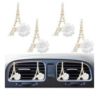 4 clips de ventilación de coche con diseño de torre de hierro, con diamantes de imitación, difusor de ambientador, accesorio de decoración interior de automóvil para mujeres (torres de flores)