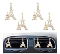 4 clips de ventilación de coche con diseño de torre de hierro, con diamantes de imitación, difusor de ambientador, accesorio de decoración interior de automóvil para mujeres (dos torres)