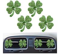 4 clips de ventilación de coche con diseño de trébol de cuatro hojas de la suerte, salida de aire acondicionado, difusor de ambientador, accesorio de decoración interior del coche para mujer (verde)