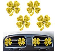 4 clips de ventilación de coche con diseño de trébol de cuatro hojas de la suerte, salida de aire acondicionado, difusor de ambientador, accesorio de decoración interior de coche para mujer (amarillo)