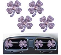 4 clips de ventilación de coche con diseño de trébol de cuatro hojas de la suerte, salida de aire acondicionado, difusor de ambientador, accesorio de decoración interior de coche para mujer (morado)