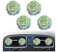 4 clips de ventilación de coche con flores grandes para decoración de salpicadero, decoración interior para mujeres y niñas (verde)
