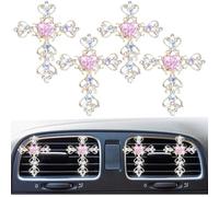 4 clips de ventilación de coche con piedras preciosas rosadas, con diamantes de imitación, difusor de ambientador, accesorio de decoración interior de coche para mujer