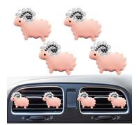 4 clips de ventilación de coche de oveja de la suerte, clip de salida de aire acondicionado con diamantes de imitación de cristal, difusor de ambientador, bonito accesorio de decoración interior de