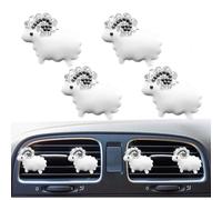 4 clips de ventilación de coche de oveja de la suerte, clip de salida de aire acondicionado con diamantes de imitación de cristal, dije difusor de ambientador, bonito accesorio de decoración interior