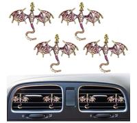 4 clips de ventilación de dragón brillante para coche, accesorios de coche, esmaltados, dragón de fuego, clips de ventilación Wyvern, recargables, salida de aceite esencial para automóvil, decoración