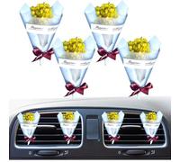 4 clips de ventilación para coche con bonito ramo de flores, mini ramo de flores secas para decoración del coche y el hogar, clip de ventilación de auto (amarillo)