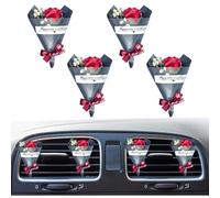 4 clips de ventilación para coche, mini ramo de rosas secas, salida de perfume, difusor de aceites esenciales, clip de ventilación, accesorios interiores (negro y rojo)