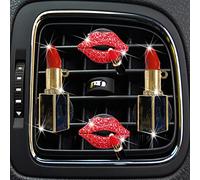 4 clips de ventilación para labios, ambientadores de coche con brillantes, clips de ventilación para mujer, clips de ventilación para difusor de coche de diamante, accesorios de coche rojo, diamantes