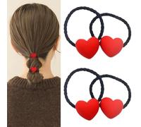 4 coleteros para el cabello para el día de San Valentín, lazos de goma elásticos para el cabello con forma de corazón rojo, para mujeres y niñas, accesorios para el cabello, regalo del día de San