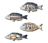 4 colgantes de pared de peces tallados en madera con temática costera, decoración del hogar para sala de estar, dormitorio, decoración de madera con peces para colgar en la pared