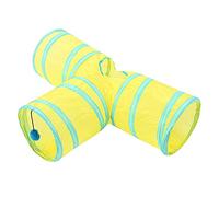 4 - Color Foldable 3 - Way Cat Play Tunnel Toy, Pet Tunnel for Indoor Outdoor Use, Interactive Training Tunnel with Ball for Cats Rabbits Small Pets, Polyester Foldable (Amarilla)