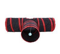 4 - Color Foldable 3 - Way Cat Play Tunnel Toy, Pet Tunnel for Indoor Outdoor Use, Interactive Training Tunnel with Ball for Cats Rabbits Small Pets, Polyester Foldable (Roja)
