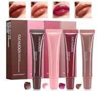 4 Colores de Brillo de Labios Efecto Espejo,Lip Jam Brillo de Labios Hidratante | Brillo Brillante y Rellenado,Lápiz Labial Líquido Brillante de Color Nude,Reparador Labial & Hidratante Labios
