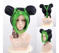 4 Colores Jojo'S Bizarre Adventure Golden Wind Jolyne Cujoh Cosplay Peluca Bollos Trenzas Pelo Sintético Fiesta Halloween + Peluca Gratis Gorra Verde