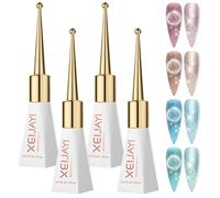 4 Colores Juego De Esmaltes De Gel Para Ojos De Gato Glitter Soak Off Nail Polish Esmaltes Semipermanentes Ojo Gato Transparencia Cristal Jelly Ojo De Gato Cat Eye Gel Polish Para Novato Art Diy 10Ml