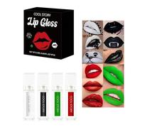 4 colores mate lápiz labial negro, brillo de labios resistente al agua, color negro y rojo, verde, resistente al agua, blanco, Halloween, cosplay, labios, maquillaje antiadherente