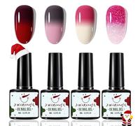 4 colores UV esmalte de uñas que cambia de color, gel térmico, rojo, rosa, morado, magenta, gel camaleón, gel de uñas UV/LED, cambio de color, otoño, invierno, Navidad, verano, regular (colores)