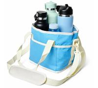 4 Compartment Drink Carrier Bag, Family Size 4 Compartment Drink Bag, Insulated Multiple Tumbler Carrier Caddy with Adjustable Strap, No-Spill Base Portable Water Bottle Holder, for Hiking (Blue)