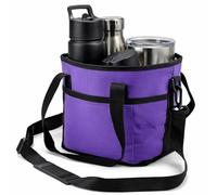 4 Compartment Drink Carrier Bag, Family Size 4 Compartment Drink Bag, Insulated Multiple Tumbler Carrier Caddy with Adjustable Strap, No-Spill Base Portable Water Bottle Holder, for Hiking (Purple)