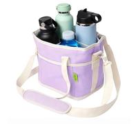 4 Compartment Insulated Drink Holder,Family Size 4 Compartment Drink Bag, With Adjustable Strap, Multiple Tumbler Carrier Caddy, For Hiking, Walking, Sports, Family Outings / Daily Use(White Purple)