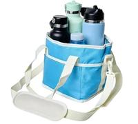 4 Compartment Insulated Drink Holder,Family Size 4 Compartment Drink Bag, With Adjustable Strap, Multiple Tumbler Carrier Caddy, For Hiking, Walking, Sports, Family Outings / Daily Use(Blue White)
